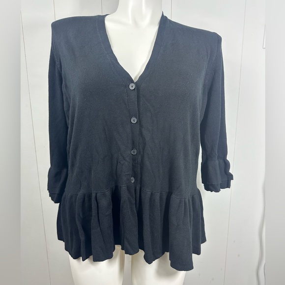 Lane Bryant Sweaters - NWT Lane Bryant Black 3/4 Ruffle Sleeve Knit Cardigan Sweater Size 18/20